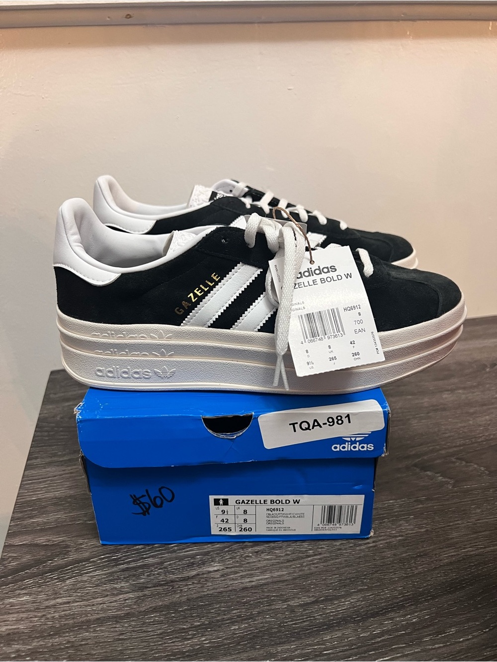 adidas Gazelle Bold W Platform Sneakers - Black & White womens 9.5